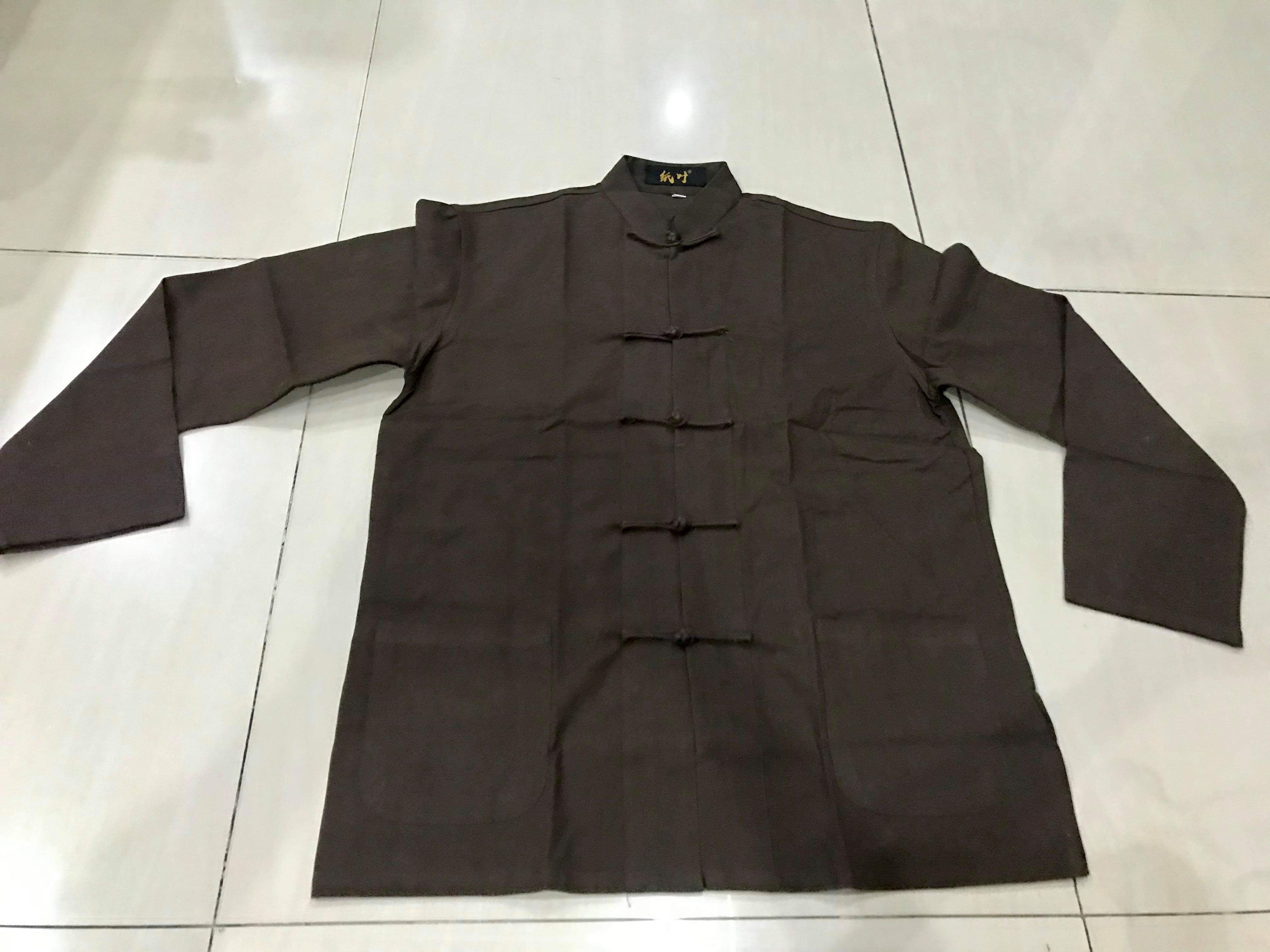 เสื้อจีนชายผ้าฝ้ายผสมลินิน สีนำ้ตาล รหัส SIX39. สินค้าพร้อมส่ง