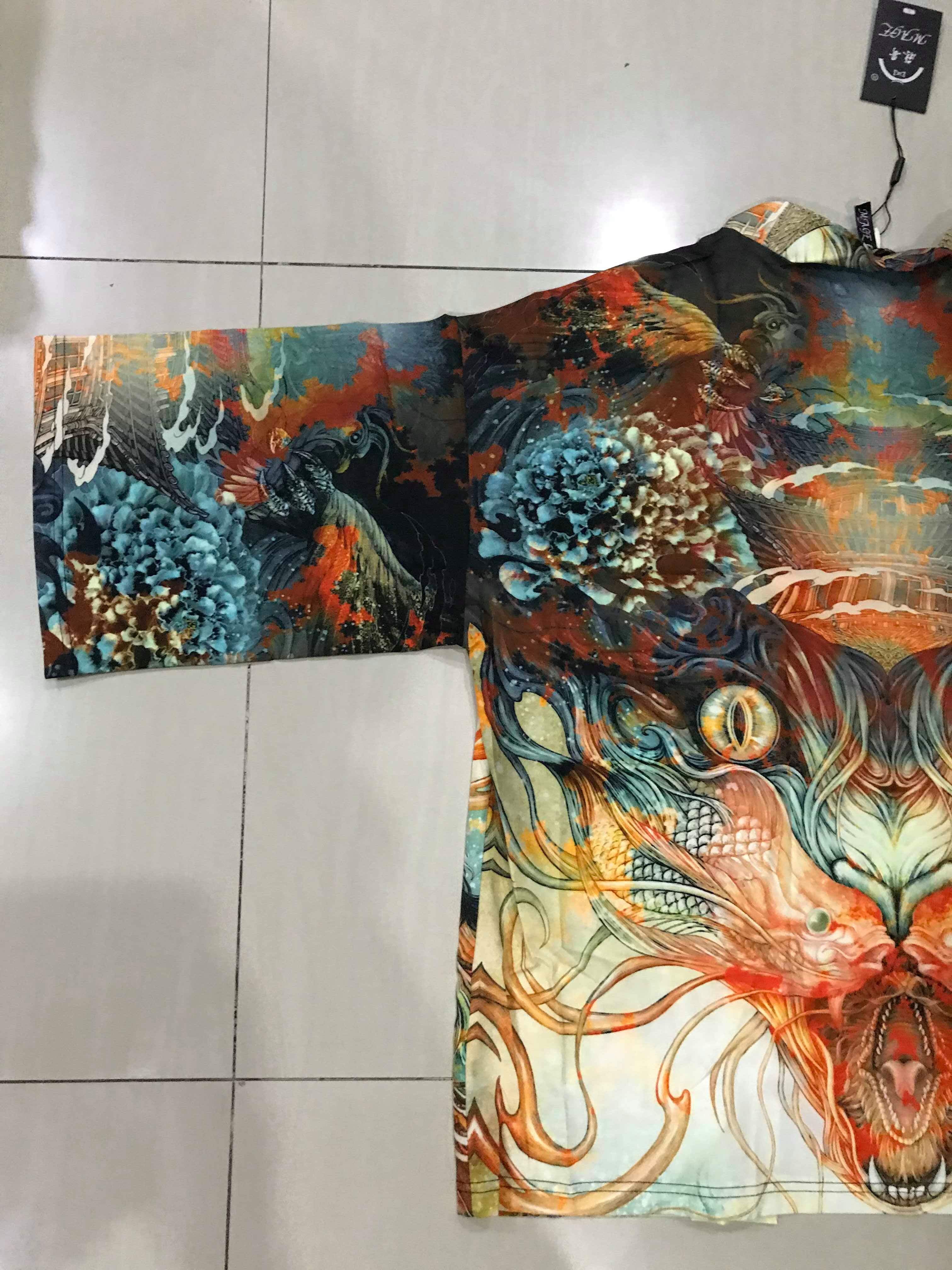 เสื้อแจ๊กเก็ต ผ้าลินิน ลายมังกรสีทอง รหัส OHT 60