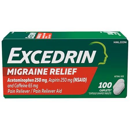 Excedrin Migraine 100 เม็ด ยาบรรเทาอาการไมเกรน วิงเวียนศรีษะ คลื่นไส้ หมดอายุ 06/2027