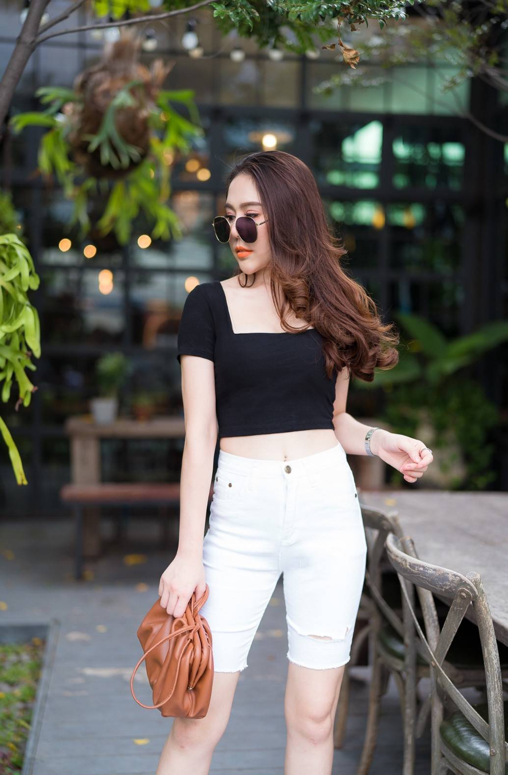 กางเกงยีนส์ 3 ส่วน สีดำ ปาดข้าง-BB18