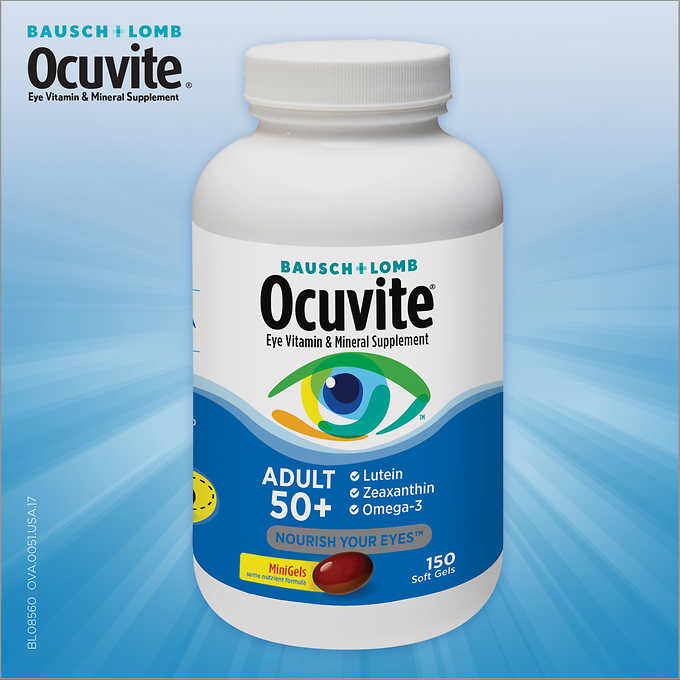 Ocuvite Adult 50+ 150 softgels จาก Bausch + Lomb วิตามินบำรุงตาสำหรับผู้ใหญ่อายุ 50 ปีขึ้นไป หมดอายุ 05/2026