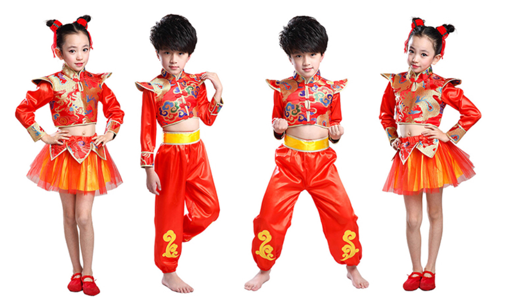 ชุดเต้นเด็กชายแขนยาวสีแดง รหัส PR 45