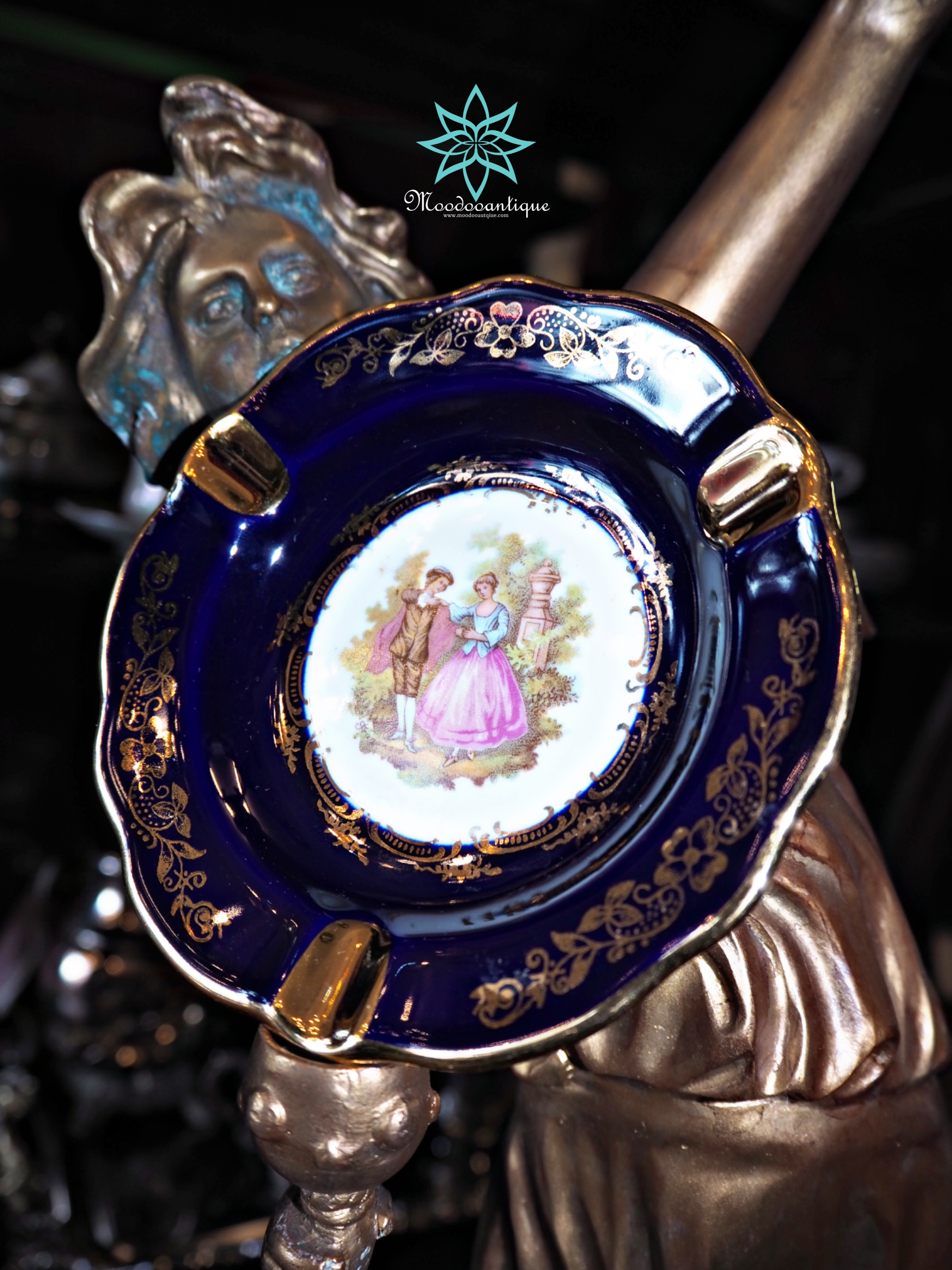 Limoges Ashtray Cobalt Blue W/ Gold 22 kt Trim