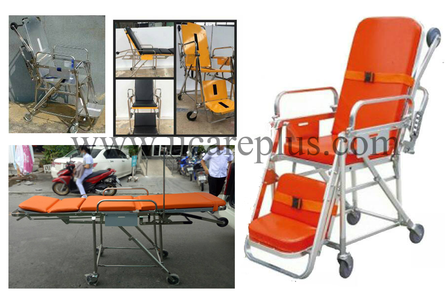 เตียงฉุกเฉินประจำรถพยาบาล (Stretcher) แบบปรับนั่ง-นอน โครงสแตนเลส รหัส MEN02