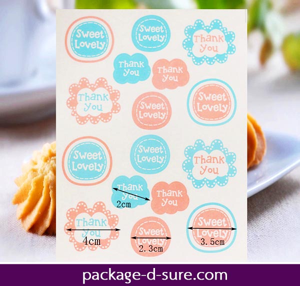 สติกเกอร์ Thank you & sweet lovely ฟ้า ชมพู แพ็ค 5 แผ่น 80 ดวง