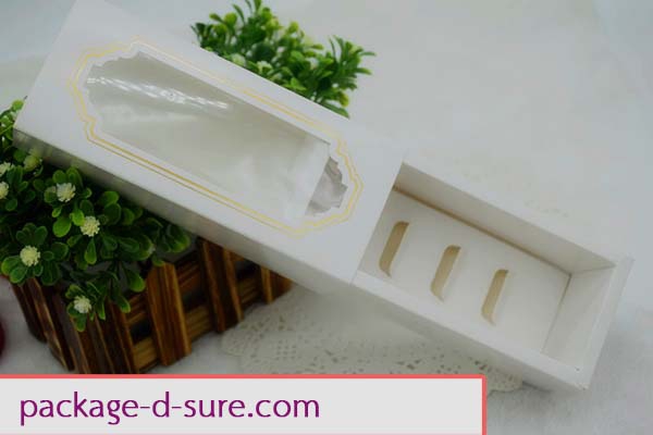 โปรโมชั่น//กล่องมาการอง5 ชิ้น 6.8x15.7x4.8 สีขาวไม่มัน**แพค 50 ใบ**