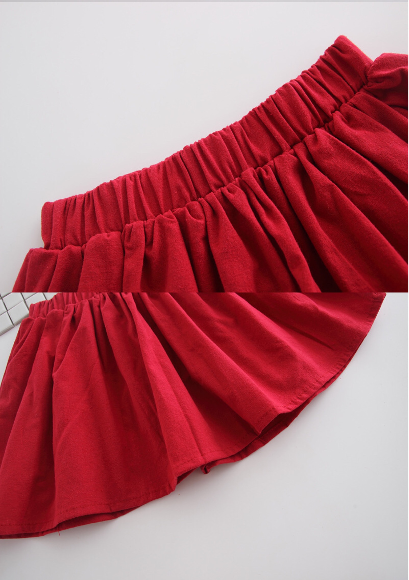 ชุดเสื้อลายสก๊อต +กระโปรง ผ้าฝ้าย สีแดง รหัส SC 58 สินค้าพร้อมส่ง