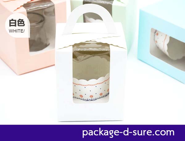 โปรโมชั่น//กล่องหูหิ้วคัพเค้ก 1 ชิ้น เจาะหน้าต่างทรงสูง 9.2x9.2x11 สีขาว