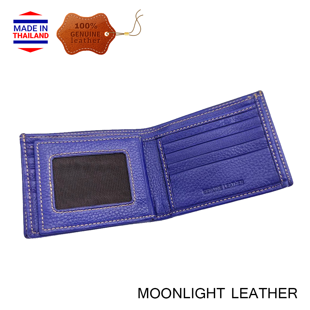 กระเป๋าสตางค์หนังแท้ สีน้ำเงิน เฮงๆ รับโชค ขอบกว้างใส่ตังค์ได้เป็นปึก ก้นไม่มีรู เงินทองไม่รั่วไหล มีกล่องเป็นของขวัญได้
