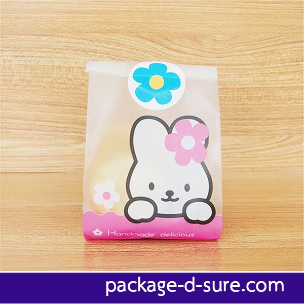 ถุงซีลกลางขยายข้าง เนื้อกึ่งขุ่น 7x15+3.5 ลายกระต่าย แพ็ค 50 ใบ