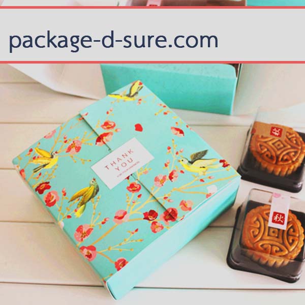 กล่องสี่เหลี่ยมจัตุรัส 12x12x4.8 สีเขียวอมฟ้า ลายนกดอกไม้