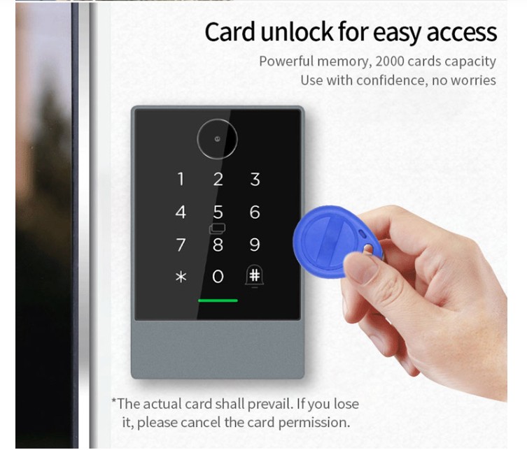 เครื่องอ่านบัตรประตูคีย์การ์ด กันน้ำ ใช้แอพได้ ผ่านแอพ TTLOCK RFID ใช้ QR Code เปิดประตูได้ รองรับบัตร/ password/ qrcode /app ผ่าน blutooth **เพิ่มเกตุเวย์สั่งการผ่าน wifi ได้