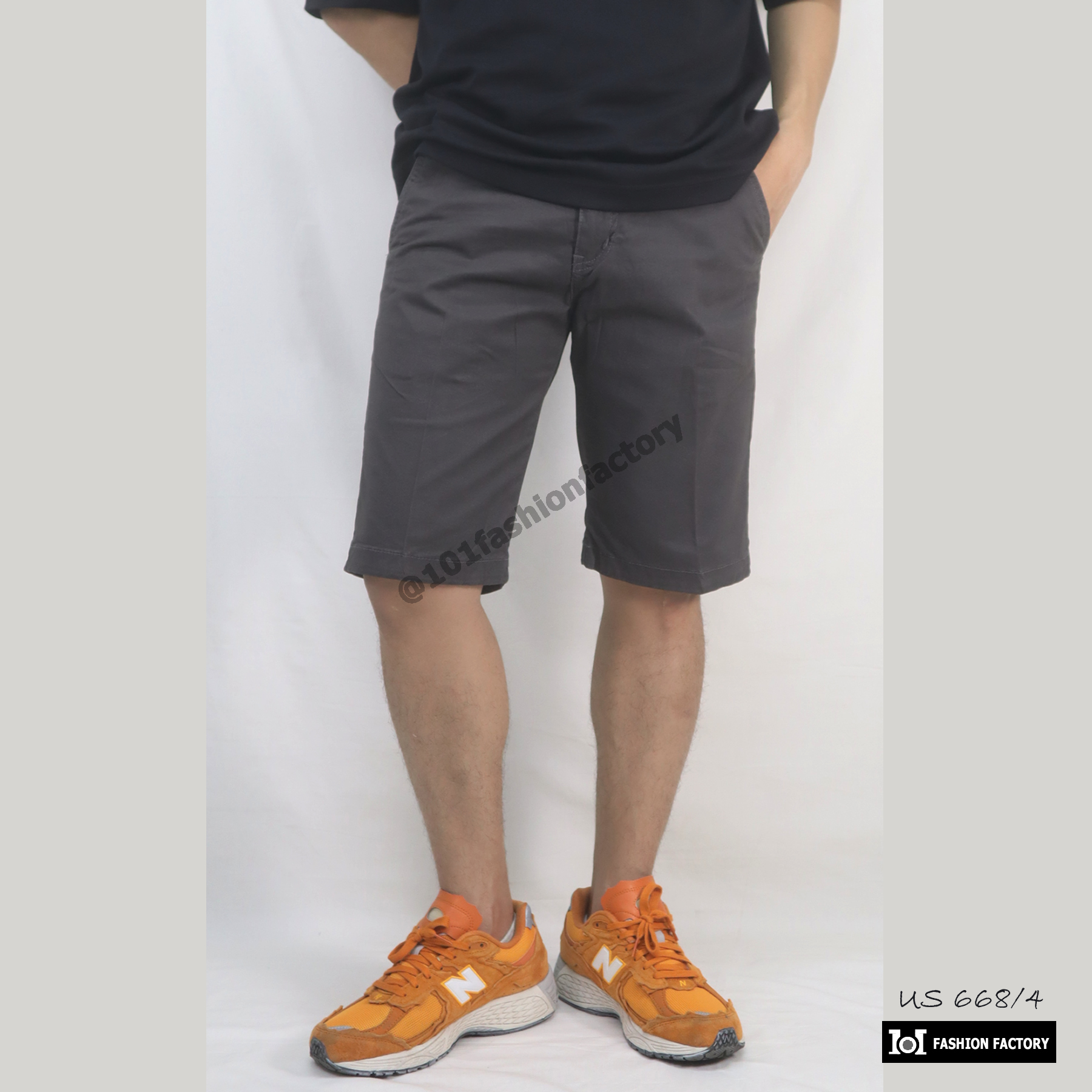 ขาสั้นชีโน่ No.668/4 กางเกงแฟชั่นชาย ยาว 21" ดีไซน์ใหม่ ใส่สบาย สีเทา | US101