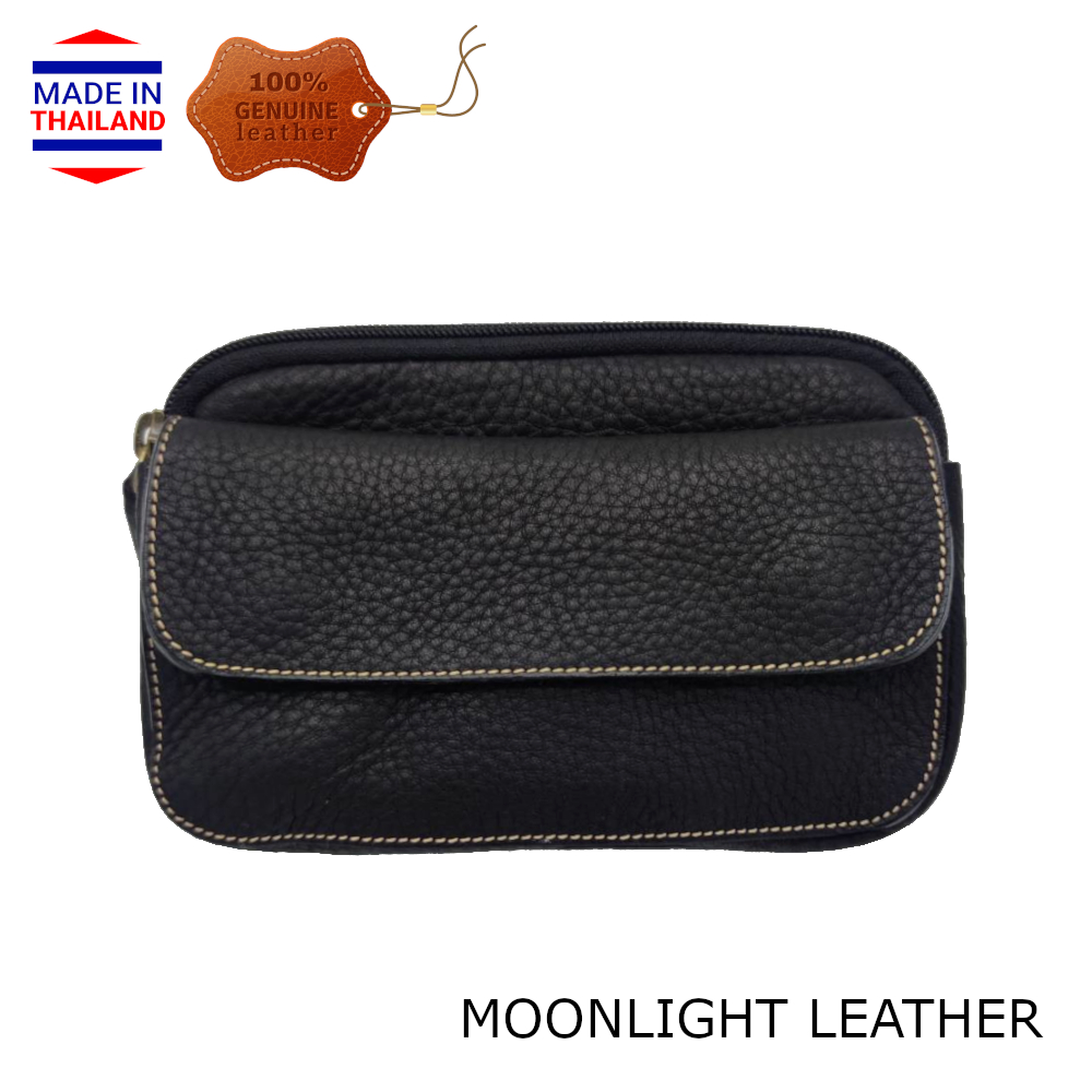 กระเป๋าหนังแท้ สะพายได้ คาดเอวได้ ใส่โทรศัพท์ได้ ใส่พาสปอร์ตได้ สีดำ หนังนิ่ม นุ่ม ทนทาน ไม่ลอกร่อน แถมถุงผ้ากันฝุ่นฟรี