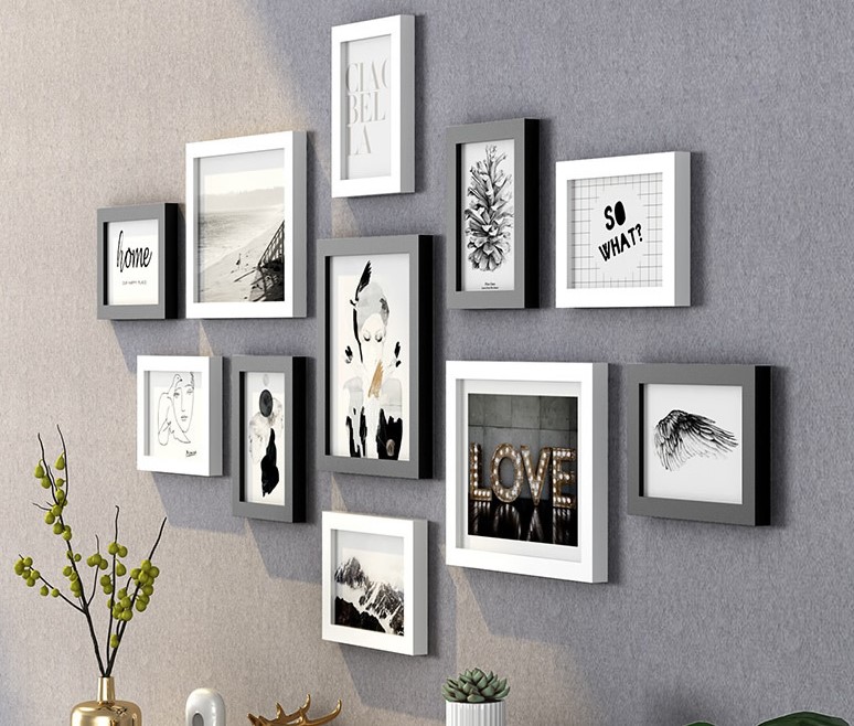 Black&White11 (Nordic) ชุดกรอบรูปติดผนัง (กรอบไม้) สีขาวดำ11 ชิ้น - กรอบรูปตกแต่งบ้าน มีภาพตามแบบให้พร้อมวัสดุติดตั้ง Gallery Wall Frames สำเนา สำเนา