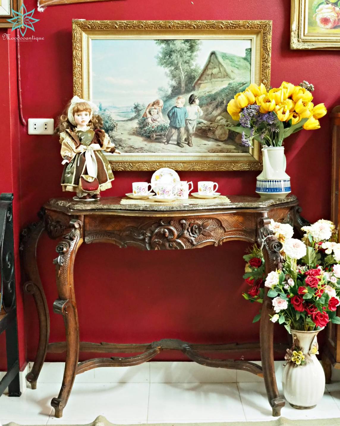 Console ไม้โอ๊ค ทํอปหินอ่อน