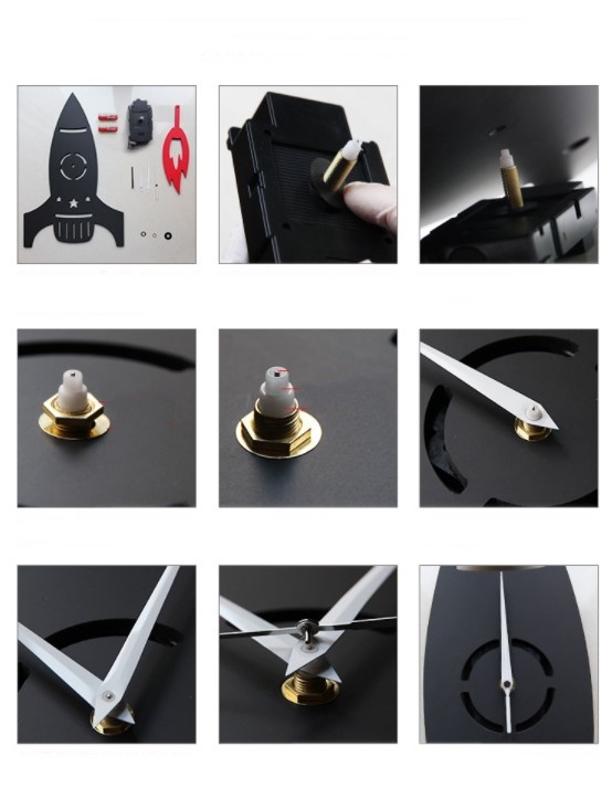 ชุดกรอบรูปติดผนัง Rocket Clock กรอบรูป 8 ชิ้น+งานไม้ตกแต่ง+นาฬิกาจรวด พร้อมรูปภาพตามแบบและวัสดุติดตั้ง
