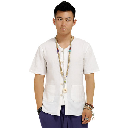 เสื้อคอจีนผู้ชายสีขาว รหัส JM79