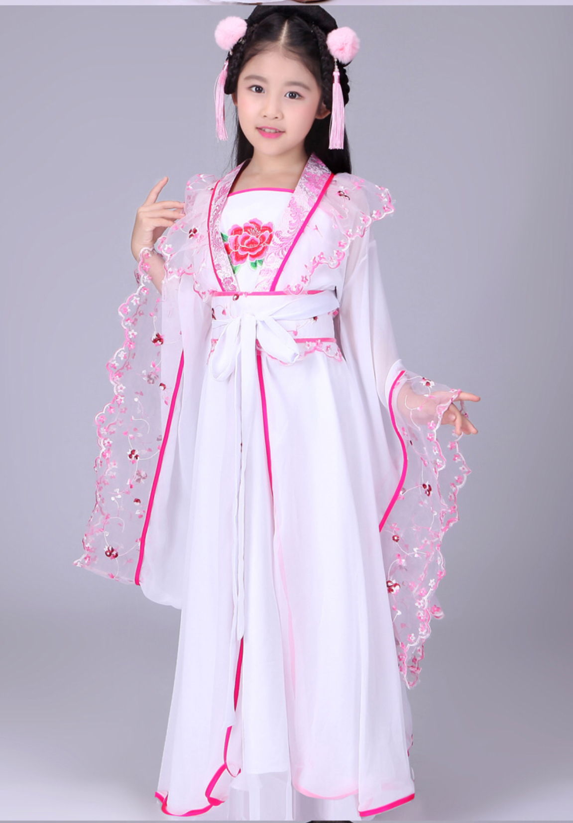 ชุดจีนฮั่นสีชมพูลายปัก รหัส HA65 สินคเาพร้อมส่ง