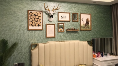 ชุดรูปกรอบลอยพร้อมหัวกวาง White Stag Head (Timber) ภาพกรอบลอย6ชิ้น+หัวกวาง+ชั้นวางพร้อมวัสดุติดตั้ง