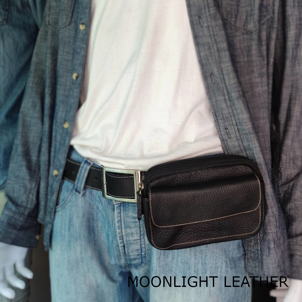 กระเป๋าหนังแท้ สะพายได้ คาดเอวได้ ใส่โทรศัพท์ได้ ใส่พาสปอร์ตได้ สีดำ หนังนิ่ม นุ่ม ทนทาน ไม่ลอกร่อน แถมถุงผ้ากันฝุ่นฟรี