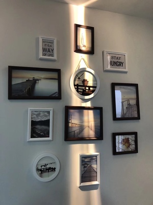 ชุดกรอบรูปติดผนัง Vertical set 11 (Brown&White-View) กรอบรูปไม้ 9 ชิ้นพร้อมภาพตามแบบ + รูปแคนวาส 2 ชิ้นและวัสดุติดตั้ง