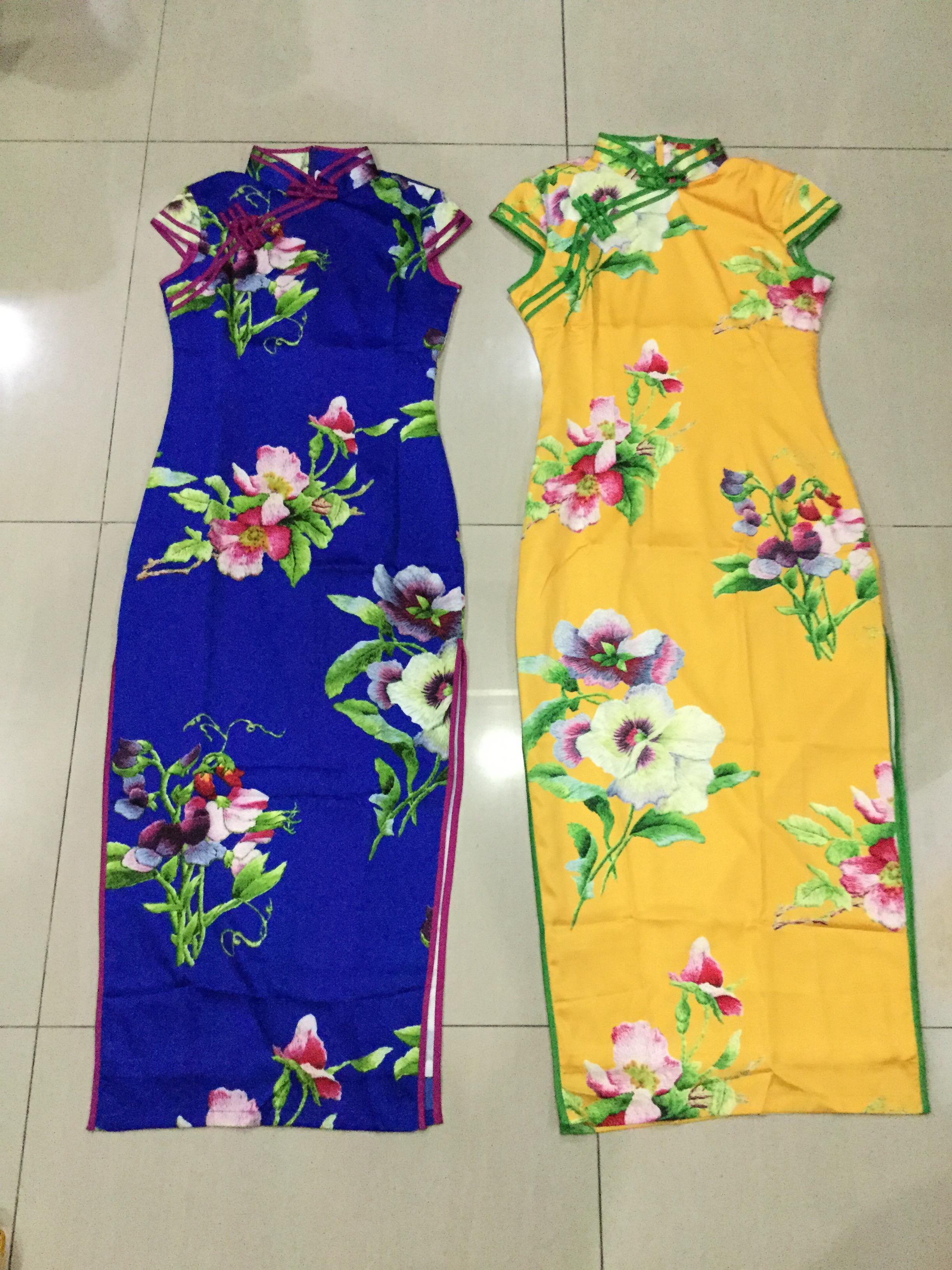 กี่เพ้ายาว ผ้าไหม สีเหลือง รหัส FZ 155 สินค้าพร้อมส่ง