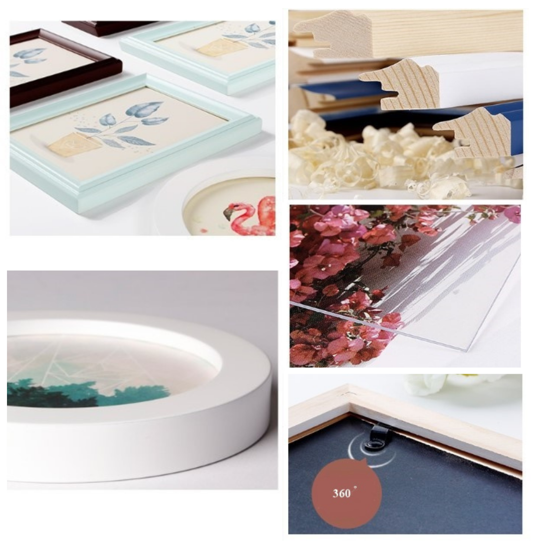 ชุดกรอบรูปติดผนัง Peony light blue กรอบรูปไม้ 14 ชิ้นพร้อมภาพตามแบบ + รูปแคนวาส 2 ชิ้นและวัสดุติดตั้ง