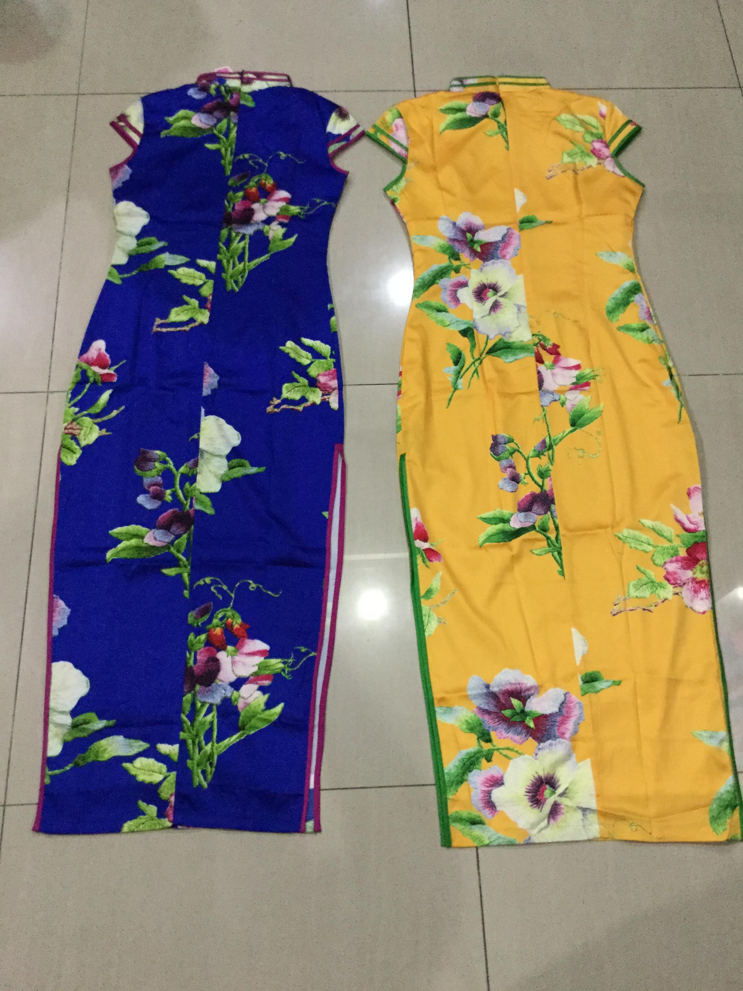 กี่เพ้ายาว ผ้าไหม สีเหลือง รหัส FZ 155 สินค้าพร้อมส่ง