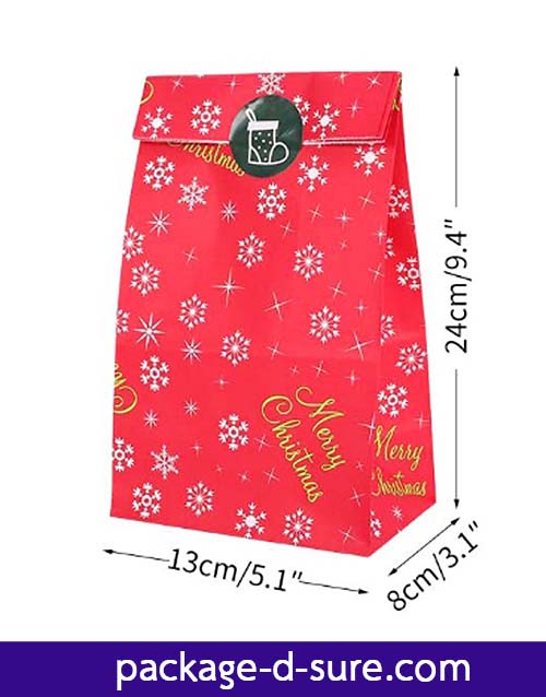 โปรโมชั่น//ถุงกระดาษสีแดงแบบฐานตั้ง 13x24+8 ลาย snowflake แพค 5 ใบ