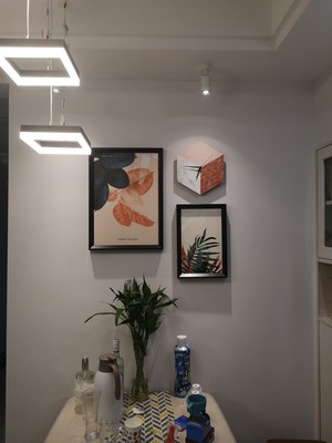 ชุดรูปกรอบลอย Nature (Pink Green)+นาฬิกา ภาพกรอบลอยมีขอบ(สีดำ) 7 ชิ้น + นาฬิกา พร้อมวัสดุติดตั้ง