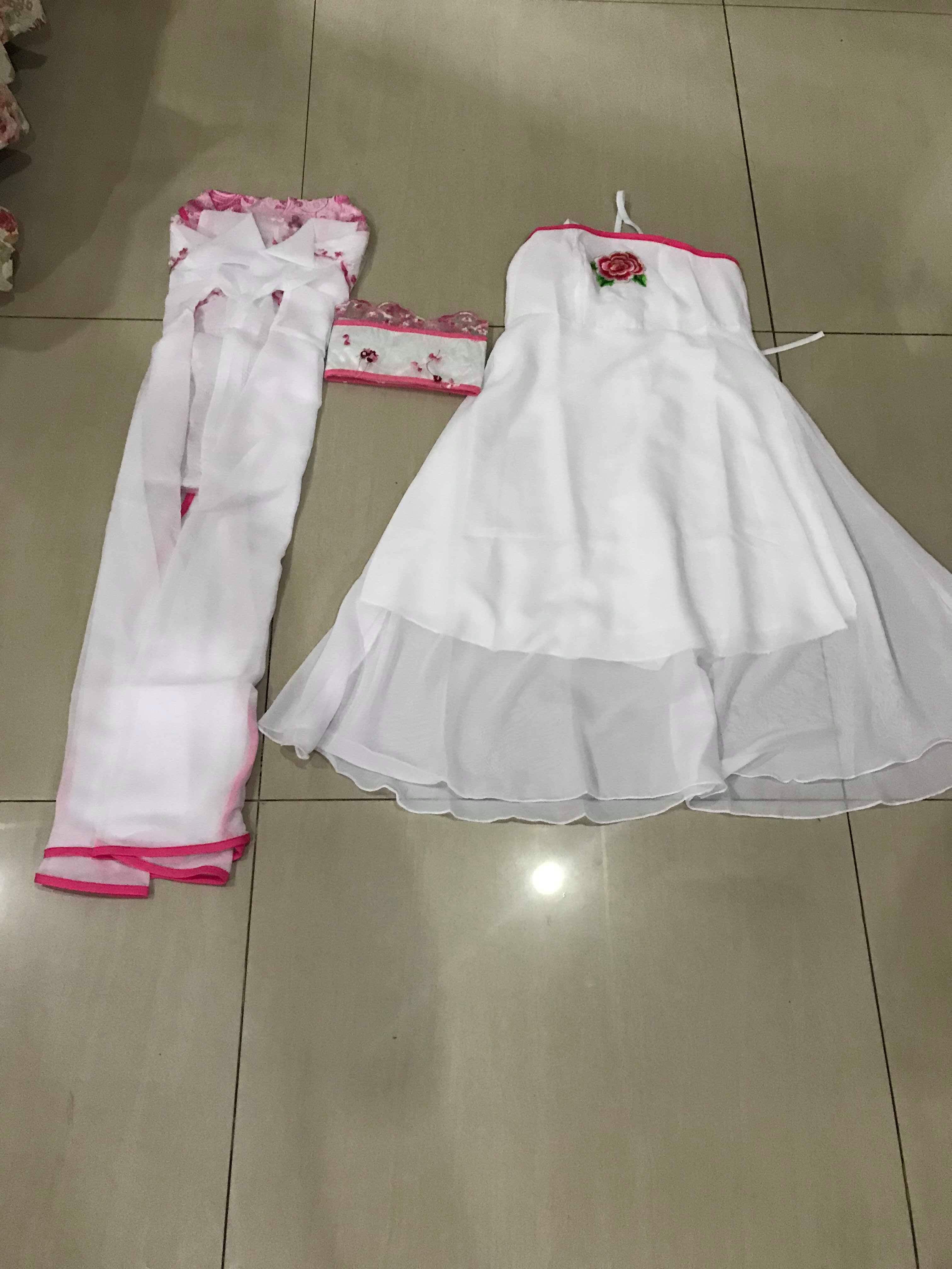 ชุดจีนฮั่นสีชมพูลายปัก รหัส HA65 สินคเาพร้อมส่ง