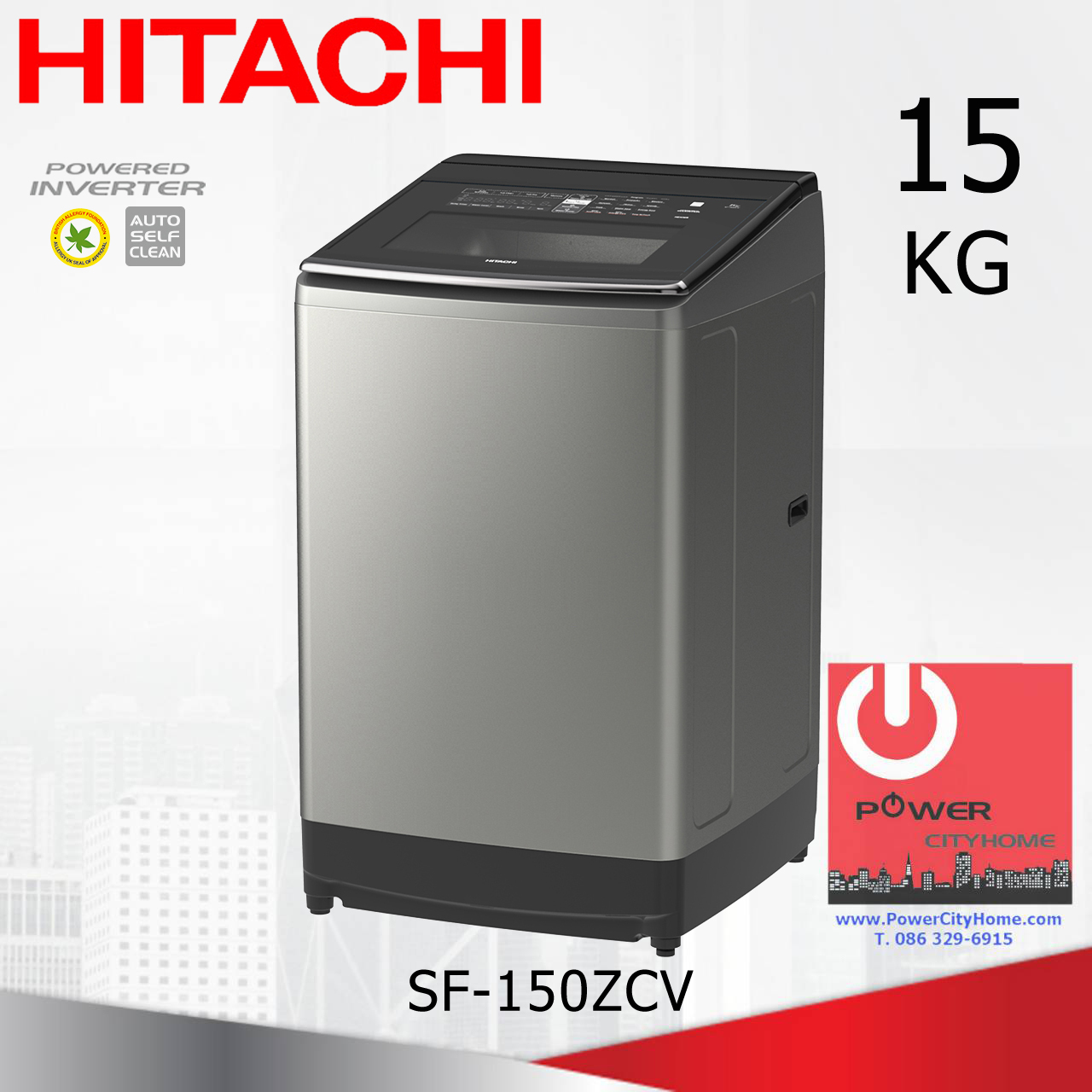 เครื่องซักผ้า Hitachi Dual Jet, Built in Heater 1 ถัง 15 กก. รุ่น SF-150ZCV