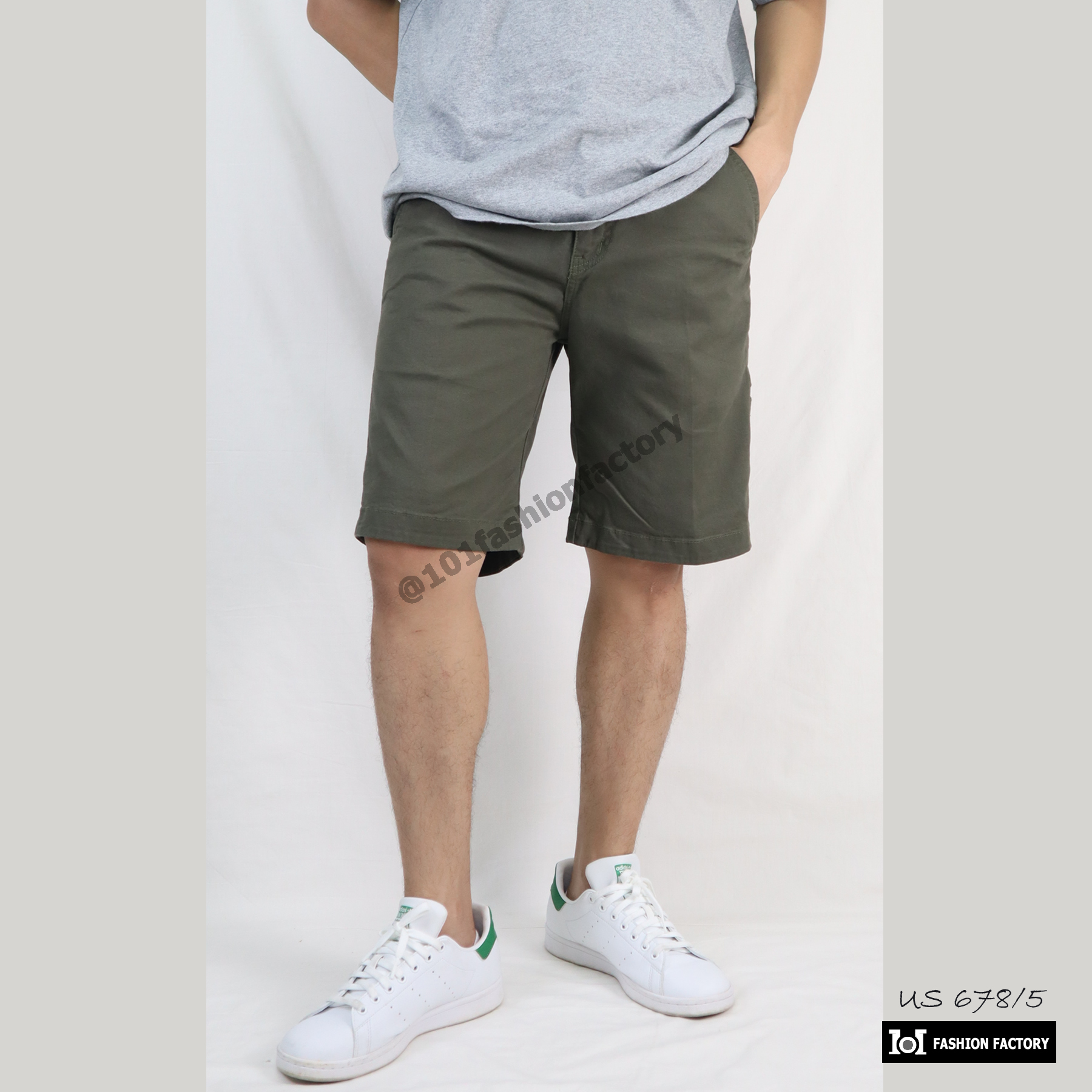 กางเกงขาสั้น No.678/5 แฟชั่นลำลองแบบเรียบๆ ผ้ายืดคอตตอน สีเขียว | US101