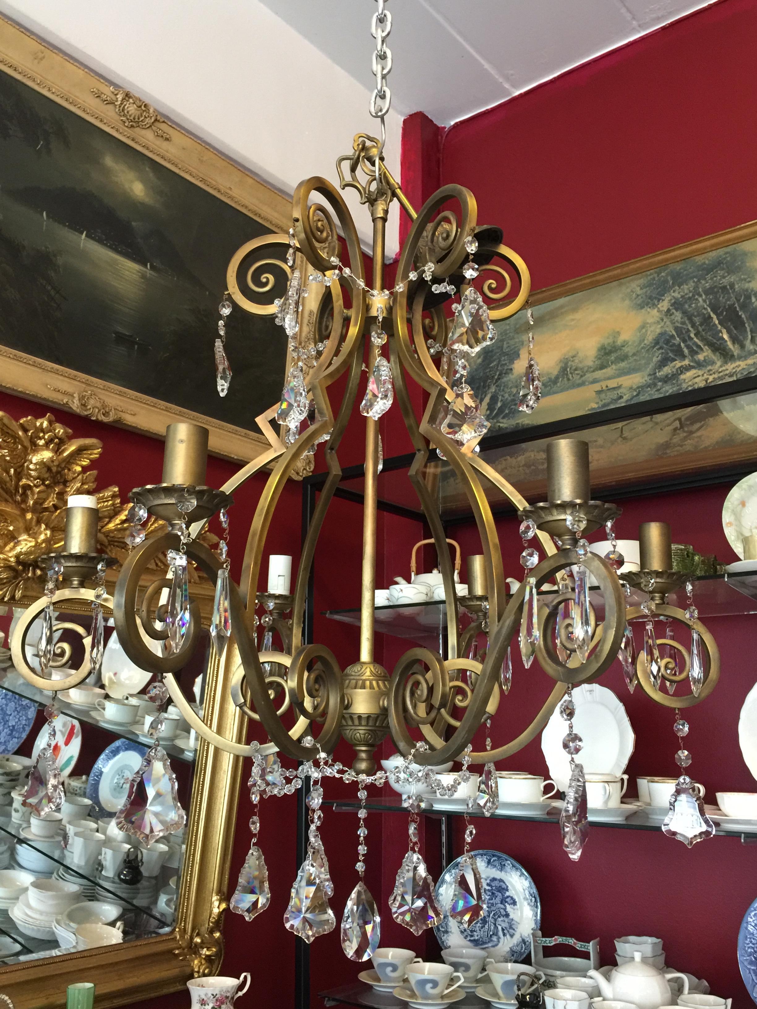 SOLD OUT French Brass and asfour crystal chandeliers with 6 lights