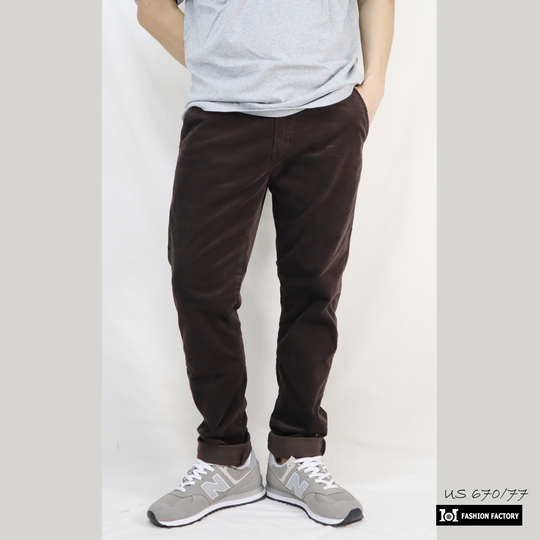 กางเกงขายาวลูกฟูกยืด NO.670/77 Conduroy Pants วินเทจสไตล์ สีนำ้ตาลเข้ม | US101