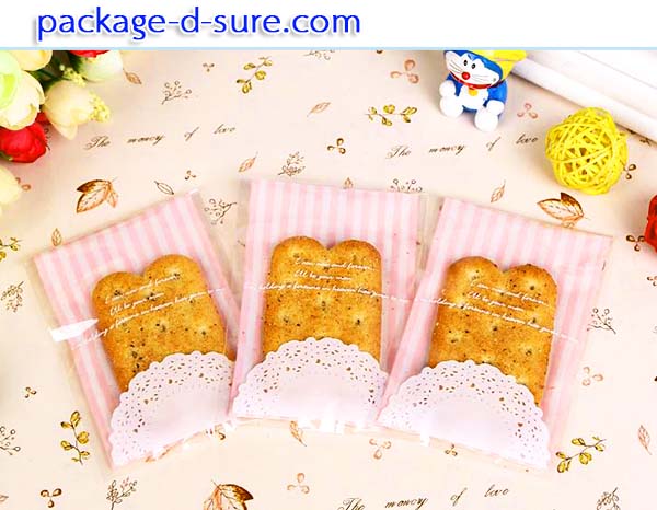 ถุงคุกกี้แถบกาว 7x10 แบบยาว ลายตารางชมพู แพ็ค 100 ใบ