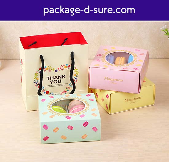 โปรโมชั่น//กล่องมาการองสี่เหลี่ยม 6 ชิ้น แยก 2 ชิ้น 12x11x 5 สีเหลือง ลายมาการอง