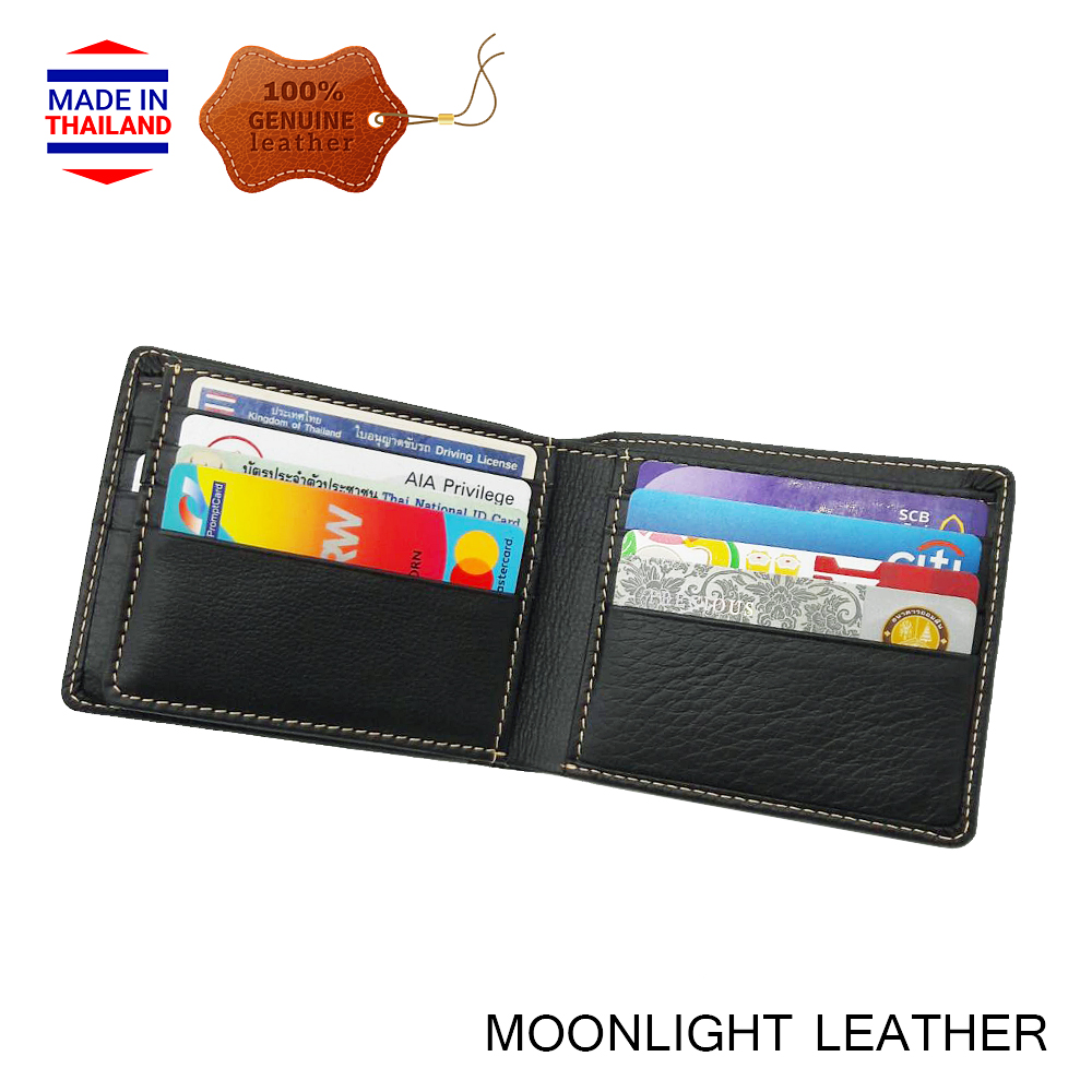 กระเป๋าสตางค์หนังวัวแท้ Moonlight รุ่น Junction ใส่แบงค์ได้ 3 ช่อง ใส่บัตรได้ 18 ใบ สีดำ สวย ทน นิ่ม มีกล่องให้