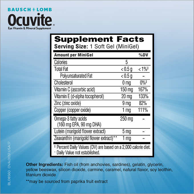Ocuvite Adult 50+ 150 softgels จาก Bausch + Lomb วิตามินบำรุงตาสำหรับผู้ใหญ่อายุ 50 ปีขึ้นไป หมดอายุ 05/2026