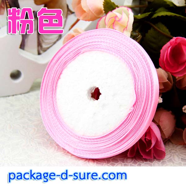 ริบบิ้นผ้า หน้ากว้าง 0.7 cm ยาว 22 m สีชมพูอ่อน
