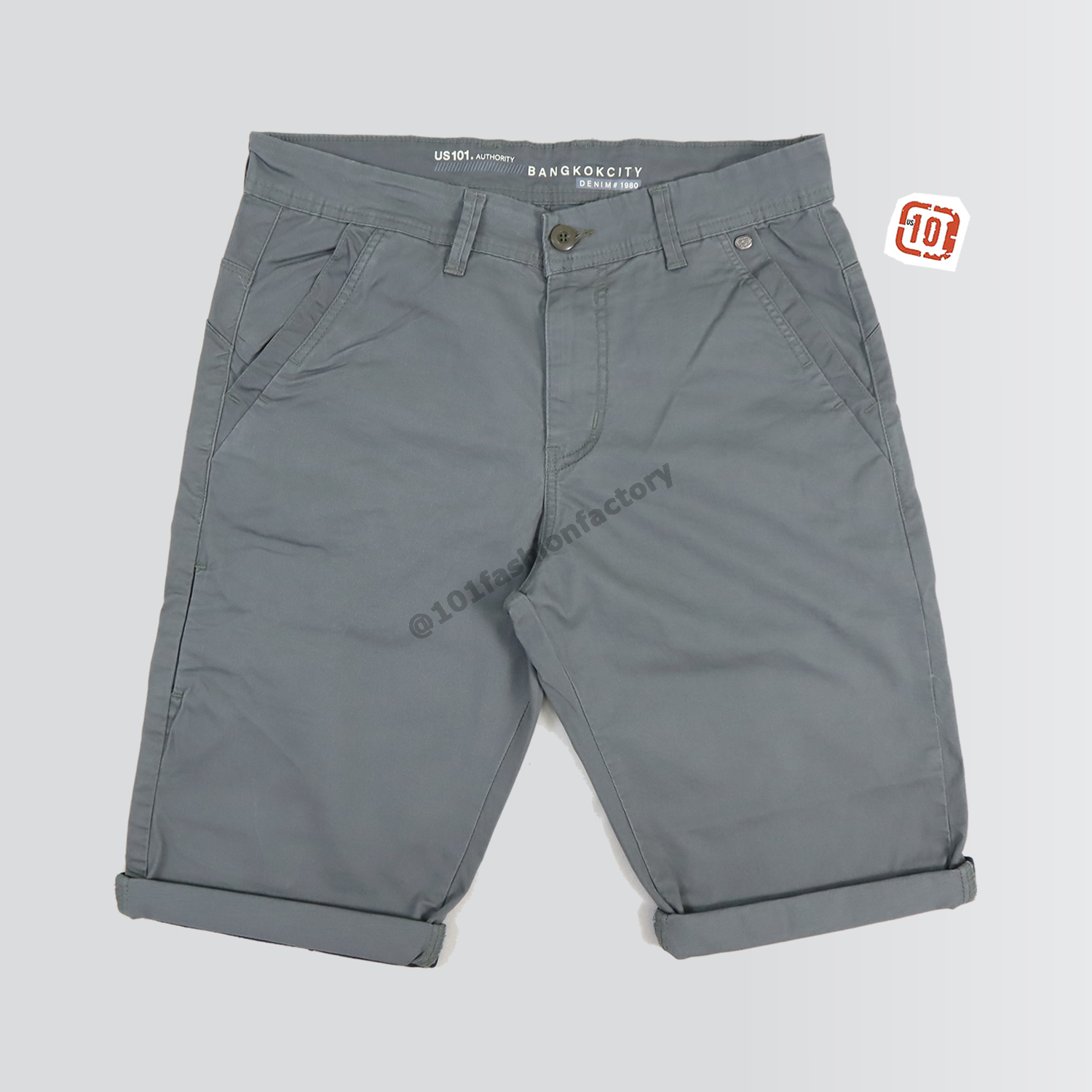 กางเกงขาสั้น 3 ส่วนพับขา NO.702/3 ดีไซน์แฟชั่น ใส่ได้ทุกวัน สีเทาเขียว | US101