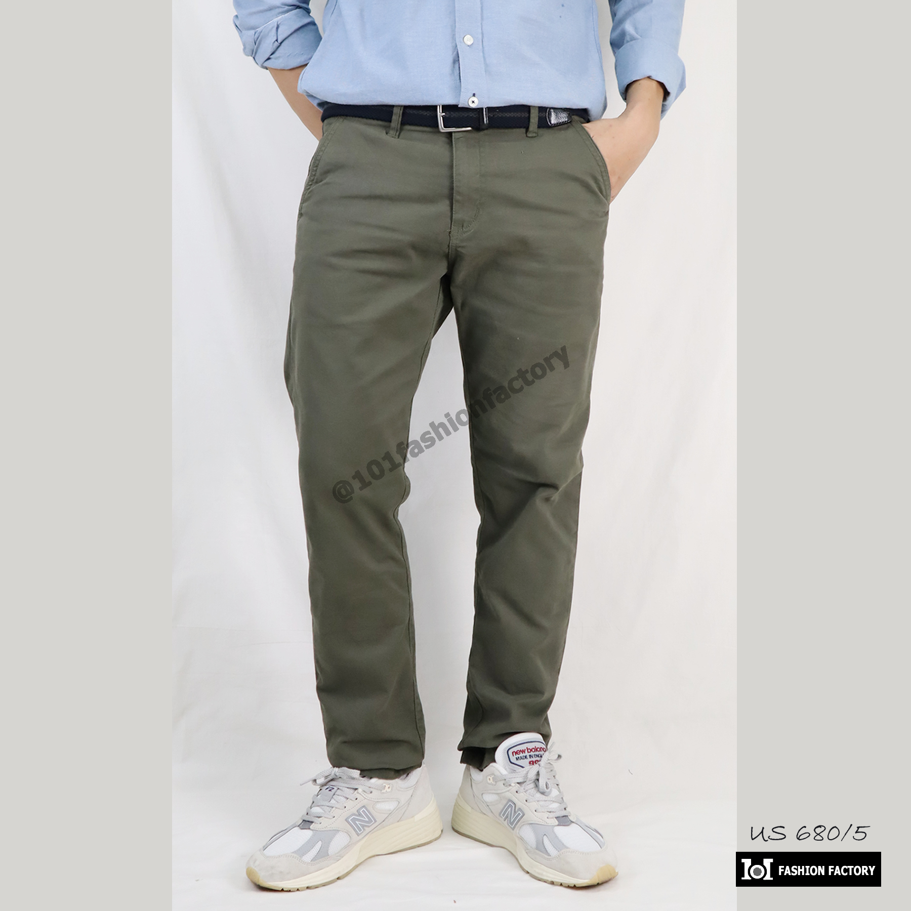 กางเกงขายาวเบสิค NO.680/5 ผ้ายืดทรงกระบอกเล็ก ทำงาน เที่ยว สีเขียว | US101
