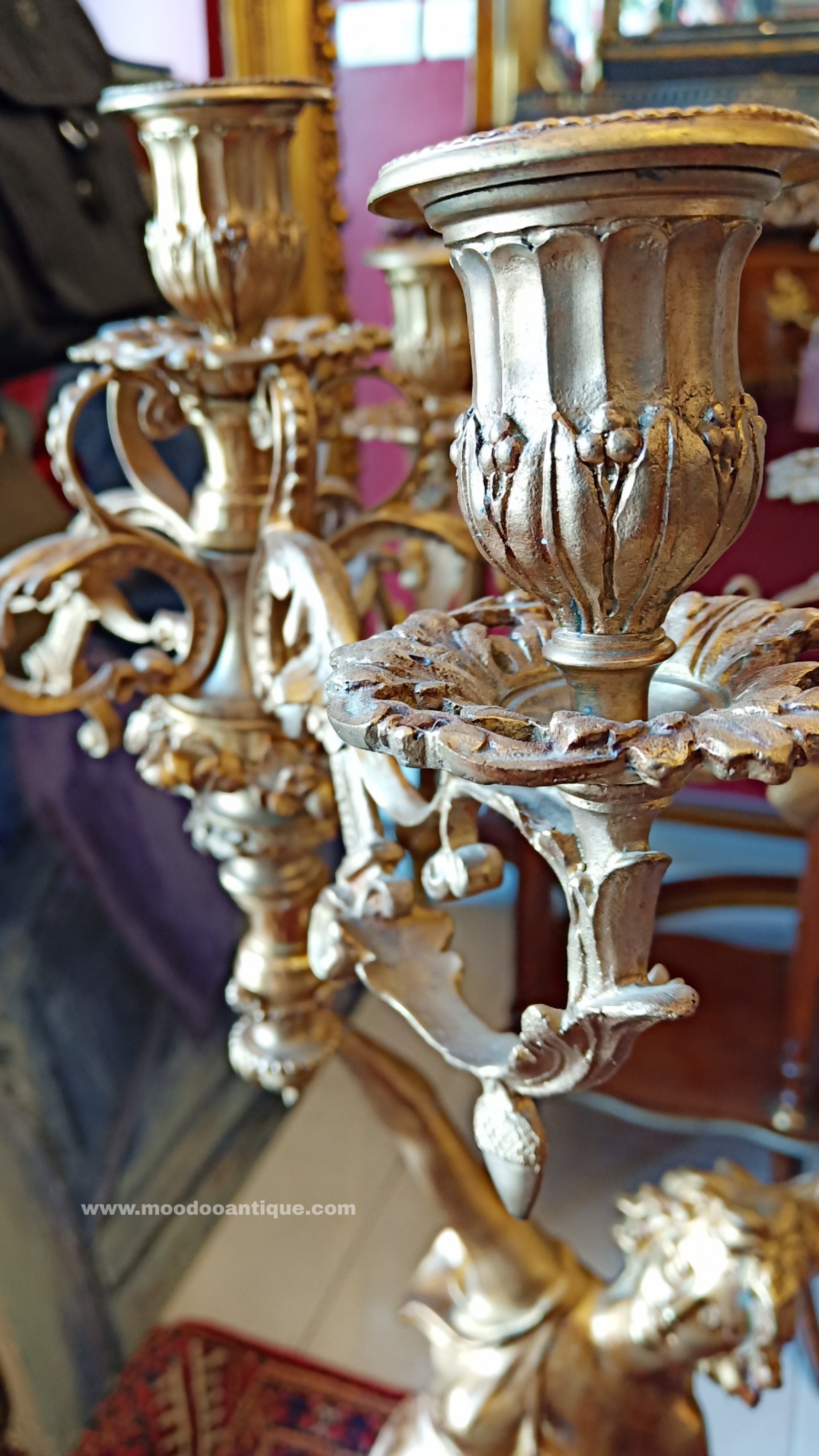 เชิงเทียนบรอนซ์รูปปั้นเทพีคู่งาน Art Nouveau Antique L&F Moreau