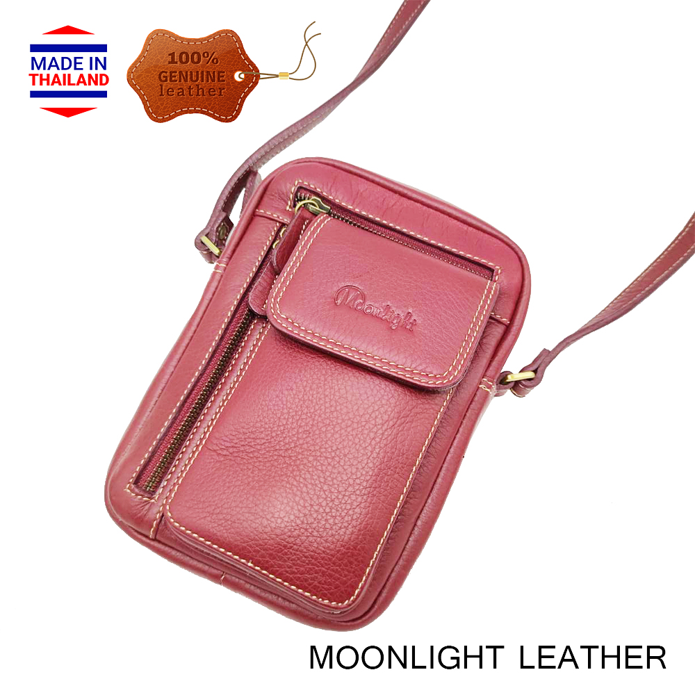 กระเป๋าหนังวัวแท้ Moonlight รุ่น Ruth สะพายข้าง สีแดงเข้ม หนังนุ่มนิ่ม สะท้อนน้ำ ไม่ลอกร่อน มีช่องใส่ของจุใจ กระทัดรัด
