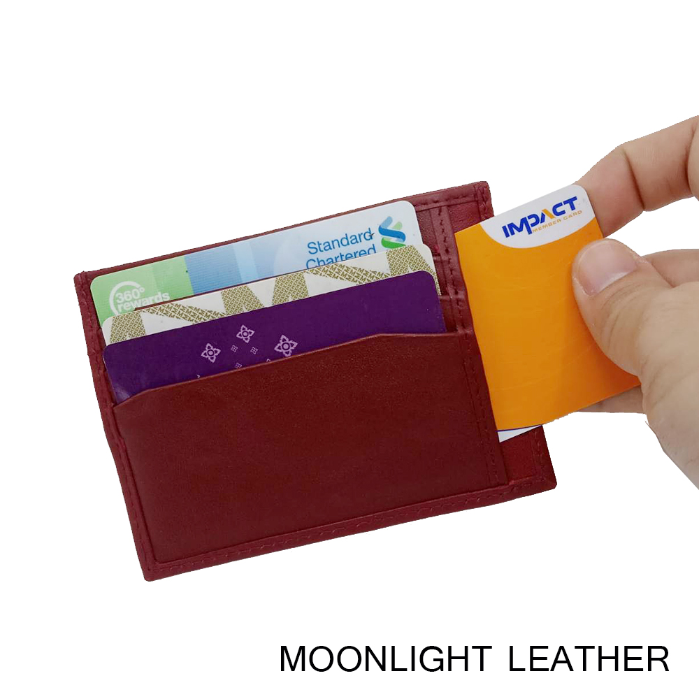 กระเป๋าใส่บัตร ใส่เหรียญ Moonlight หนังแท้ รุ่น Colo สีแดงเข้ม ทนทานบางเฉียบ นิ่มพกพาง่าย ใส่แบงค์พันได้ มีกล่องเป็นของขวัญได้