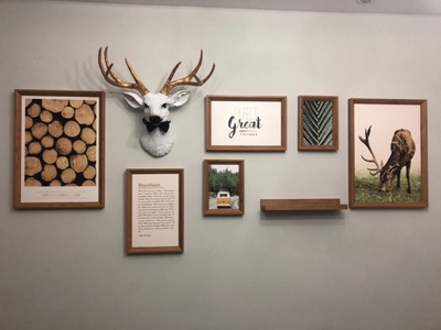 ชุดรูปกรอบลอยพร้อมหัวกวาง White Stag Head (Timber) ภาพกรอบลอย6ชิ้น+หัวกวาง+ชั้นวางพร้อมวัสดุติดตั้ง