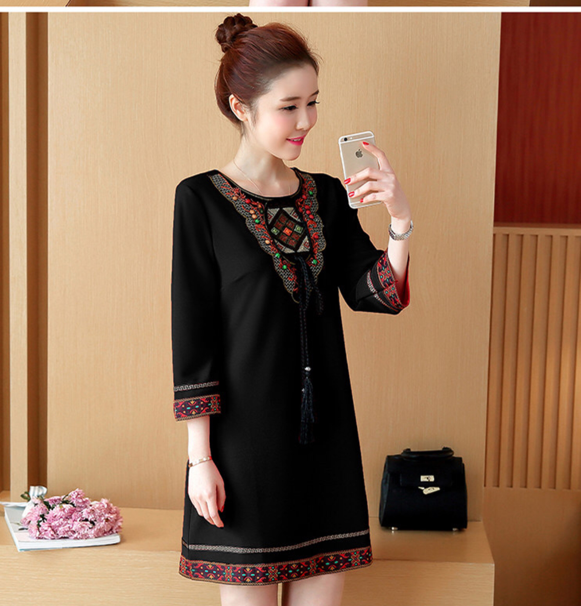 เดรสสีดำ ผ้าลินิน รหัสLA 45 สินค้าพร้อมส่ง