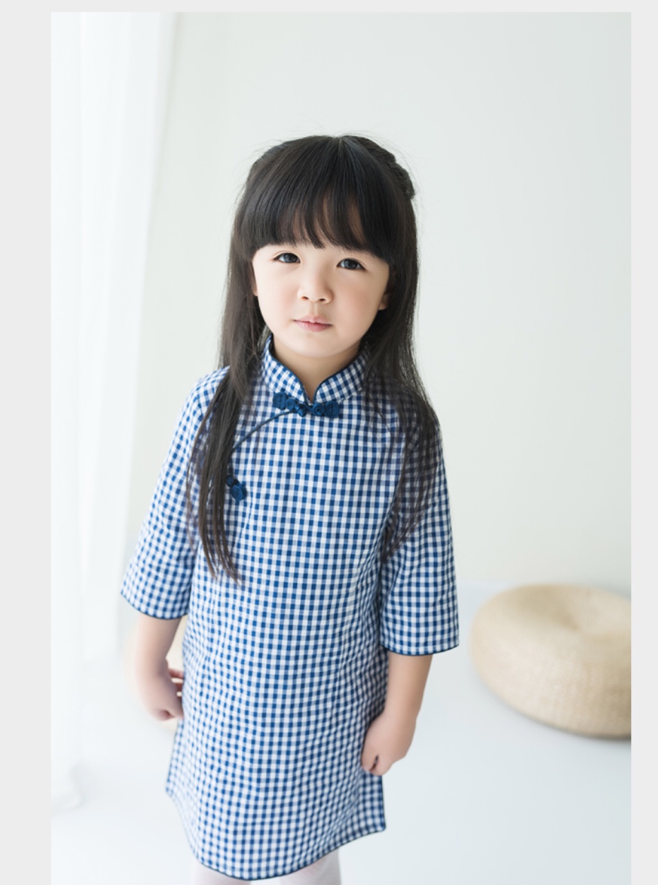 เดรสลายสก๊อตสีน้ำเงิน ผ้าฝ้าย รหัส SC 67 สินค้าพร้อมส่ง