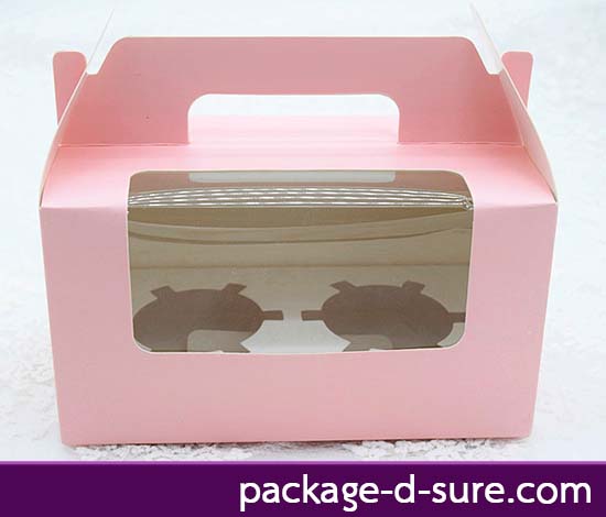 กล่องหูหิ้วคัพเค้ก 2 ชิ้น 16.5x9.3x8.8 สีชมพูอ่อน